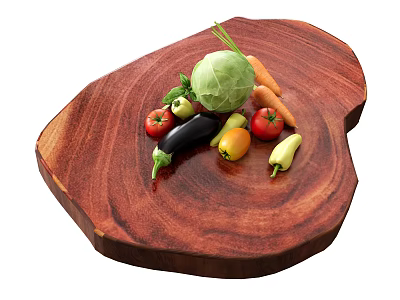 Fresh Assorted Fruits with Cherry Tomatoes and Herbs on Wooden Cutting Board 3d model