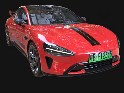 Red Sports Car With Black Stripes And Sleek Modern Electric Exterior Design 3d model