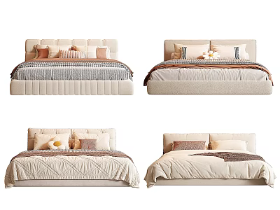 Modern Double Bed Designs With Upholstered Headboards And Textured Bedding 3d model
