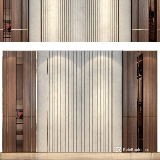 Modern Accent Wall Design With Vertical Stripes Wooden Frames And Soft Lighting Effects 3d model