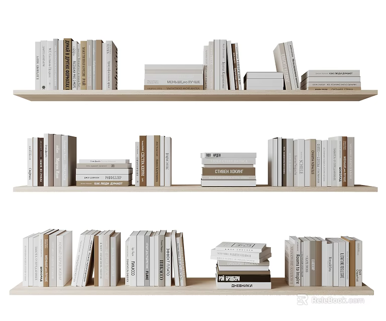 Books and Magazines Display On Multiple Wooden Shelves Filled With Various Titles 3d model 