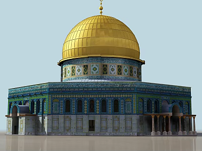 Ancient Architecture With Golden Dome Blue Green Decorations Arched Windows And Columns 3d model