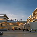 Modern Hospital Building Exterior Design with Glass Facade Entrance Parking Lot and Pedestrians