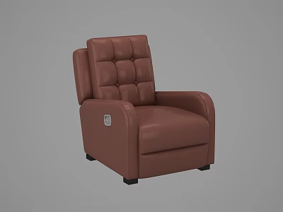 Brown Leather Single Seater Sofa With Tufted Backrest And Reclining Function 3d model