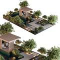 Serene Courtyard Garden Design With Lush Green Plants Water Feature And Wooden Deck