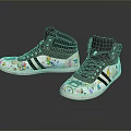 High Top Casual Sneakers With Colorful Graffiti Design Black Stripes And White Sole