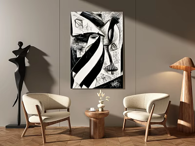Leisure sofa coffee table combination art painting texture painting 3d model