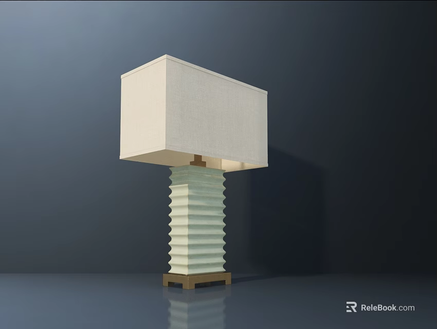 Modern Minimalist Table Lamp with Square Linen Shade and Layered Column Base 3d model 