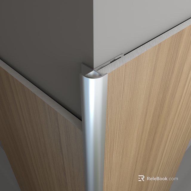 Silver Metal Corner Trim Connecting Wooden Panels In Interior Corner Design 3d model 