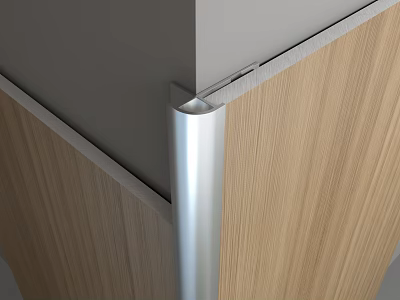 Silver Metal Corner Trim Connecting Wooden Panels In Interior Corner Design 3d model