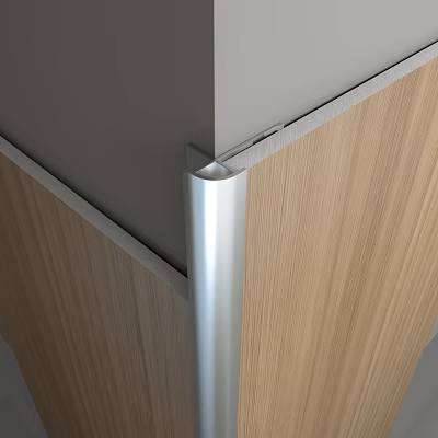 Silver Metal Corner Trim Connecting Wooden Panels In Interior Corner Design 3d model