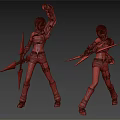 Two Game Movie Characters Green Crop Top White Shorts Weapon Battle Pose Action Figure