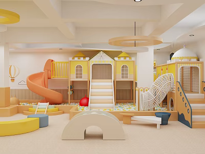 Indoor Kindergarten Play Space Equipped With Slides And Castle Buildings 3d model