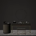 Modern Vanity Table With Round Mirror Gray Wall Stool And Decorative Items 3d model