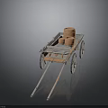 Classic Ancient Wooden Cart With Two Wooden Barrels And Large Spoked Wheels