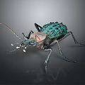 Green Spiked Beetle Detailed Closeup With Textured Exoskeleton On Dark Surface