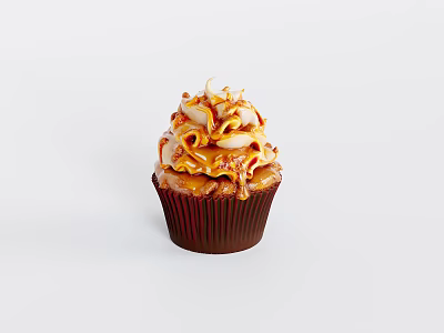 Delicious Golden Caramel Cupcake with Fluffy Cream Topping and Swirl Decorations 3d model