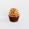 Delicious Golden Caramel Cupcake with Fluffy Cream Topping and Swirl Decorations