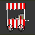 Red And White Striped Food Cart With Condiment Bottles Snack Containers And Wheels
