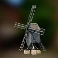 Classic Wooden Windmill Model With Rotating Blades And Sturdy Stone Base