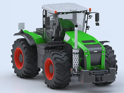Green Agricultural Tractor With Modern Design Large Tires And Red Rims 3d model