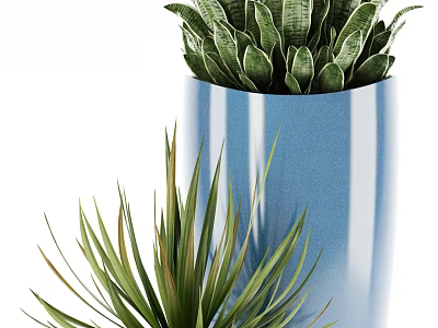 Green Leafy Bonsai Potted Plants in Blue Ceramic Pot for Interior Decor 3d model
