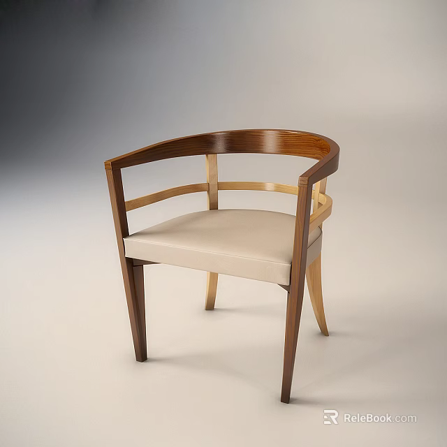 Modern Accent Chair With Curved Wooden Armrests And Light Padded Seat 3d model 