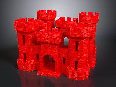 Red Brick Castle Architecture Design With Multiple Towers And Archway Structure 3d model