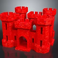 Red Brick Castle Architecture Design With Multiple Towers And Archway Structure