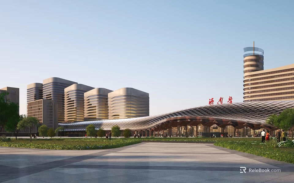 Tsinghua University Modern Architecture With Large Structure Plaza And Green Plants 3d model 