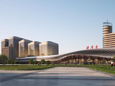 Tsinghua University Modern Architecture With Large Structure Plaza And Green Plants 3d model