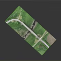 Winding Country Road And Small Bridge Through Lush Green Meadow With Trees