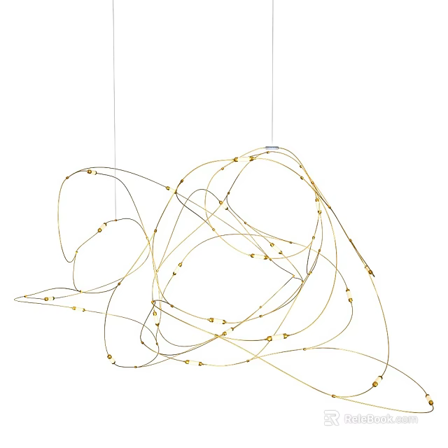 Contemporary Artistic Chandelier With Golden Curved Intertwined Lines And Decorative Bulbs For Interior Space 3d model 