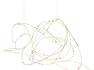 Contemporary Artistic Chandelier With Golden Curved Intertwined Lines And Decorative Bulbs For Interior Space 3d model