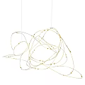Contemporary Artistic Chandelier With Golden Curved Intertwined Lines And Decorative Bulbs For Interior Space