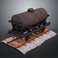 Rusty Tank Car Model on Orange Railway Tracks with Gravel Base