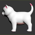 Cute White Cat Toy With Pink Ears Tail And Paws On Reflective Surface