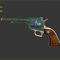 Classic Revolver With Shiny Metal Barrel Wooden Grip And Gold Accents