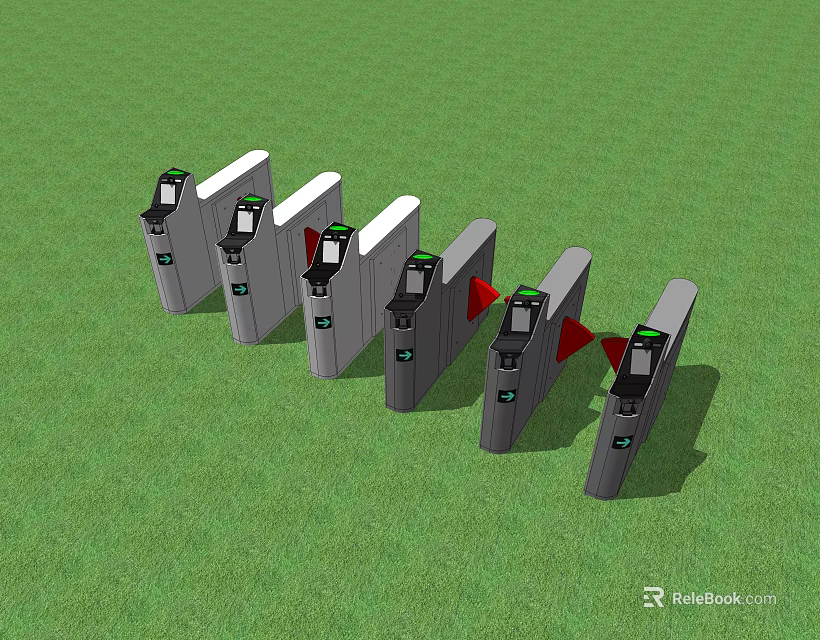 Row of Modern Public Facility Turnstiles with Security Access Entry Exit Control 3d model 