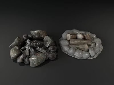Garden Ornaments Stone Circular Arrangements With Wood Logs And Decorative Elements 3d model