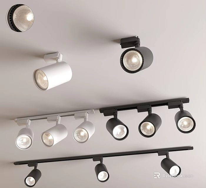 Modern White And Black Track Ceiling Lights With Multiple Adjustable Lamp Heads 3d model