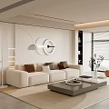 Modern Cream Style Sofa Coffee Table Combination Fabric Sofa Mother and Mother Coffee Table Pillow Decorative Painting Single Person Sofa 3d model
