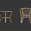 Rattan Leisure Chair With Gray Cushion And Light Blue Round Side Table