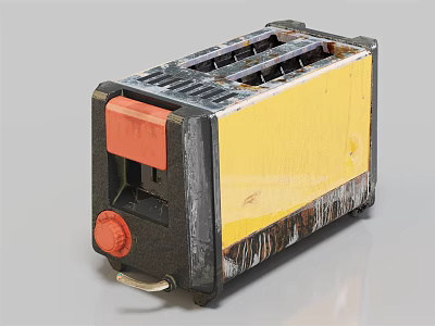 Retro Style Yellow Black Kitchen Toaster With Red Button And Classic Design 3d model