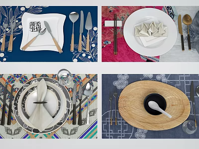 Elegant Dinnerware Set With Plates Forks Knives Spoons And Folded Napkins 3d model