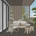 Cozy Home Balcony With Wicker Chair Daybed Cushions And Lush Green Plants