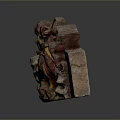 Traditional Wooden Mythical Beast Carving With Red Yellow Colors And Decorative Patterns