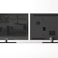 Two Black TVs With Screen Showing Image And Back View On White Background