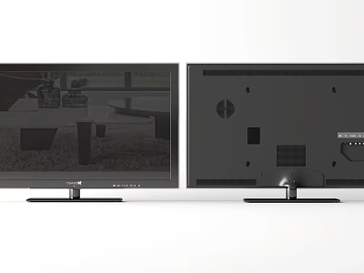 Two Black TVs With Screen Showing Image And Back View On White Background 3d model