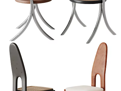 Modern Leisure Chair With Metal Legs Wooden Seat And Simple Backrest Design 3d model